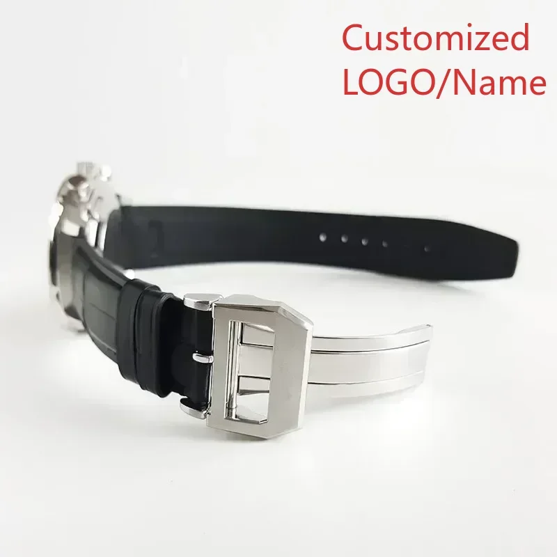 43mm relógio mecânico automático português série luxo masculino negócios preto branco relógio de pulso couro personalizado