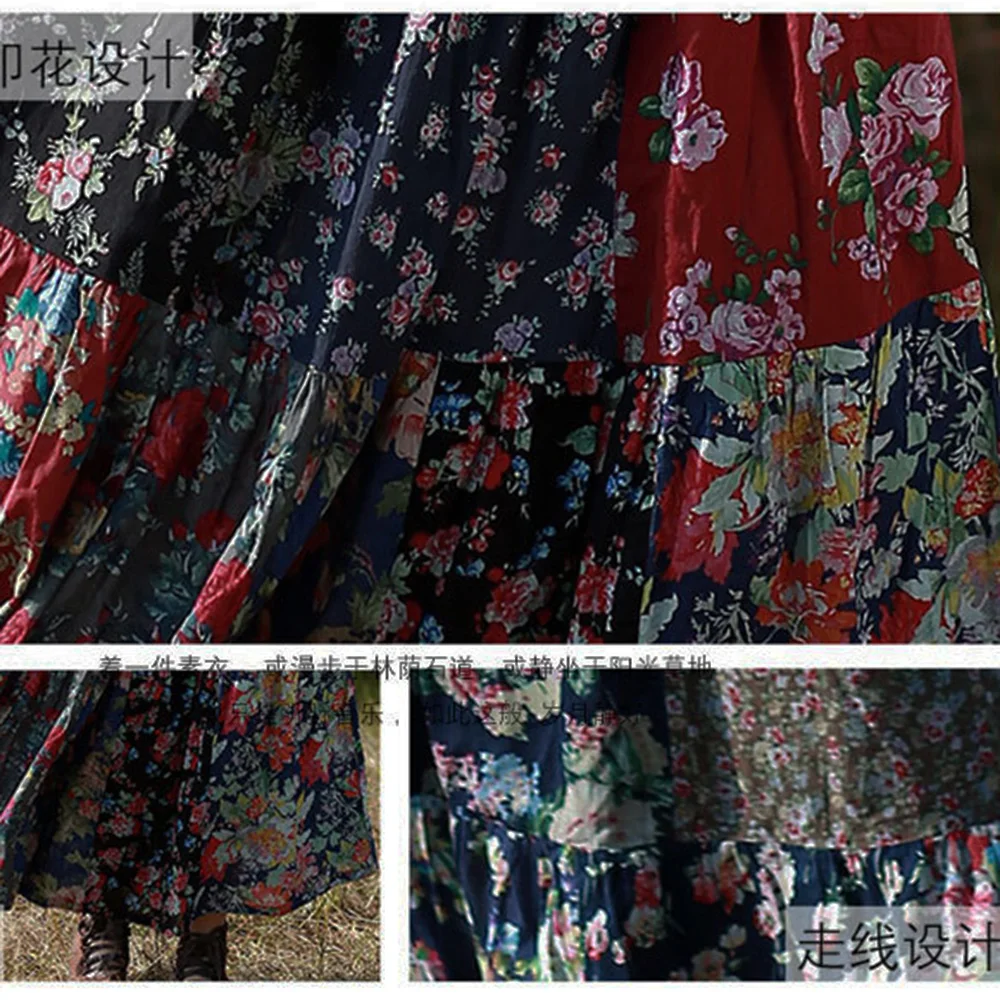 فستان نسائي طويل من القطن مُزين بنقشة الزهور، لون بوهيمي، فريد من نوعه، ماكسي متعدد الألوان، تنورة خصر مطاطية، فضفاضة كاجوال للربيع والصيف #6