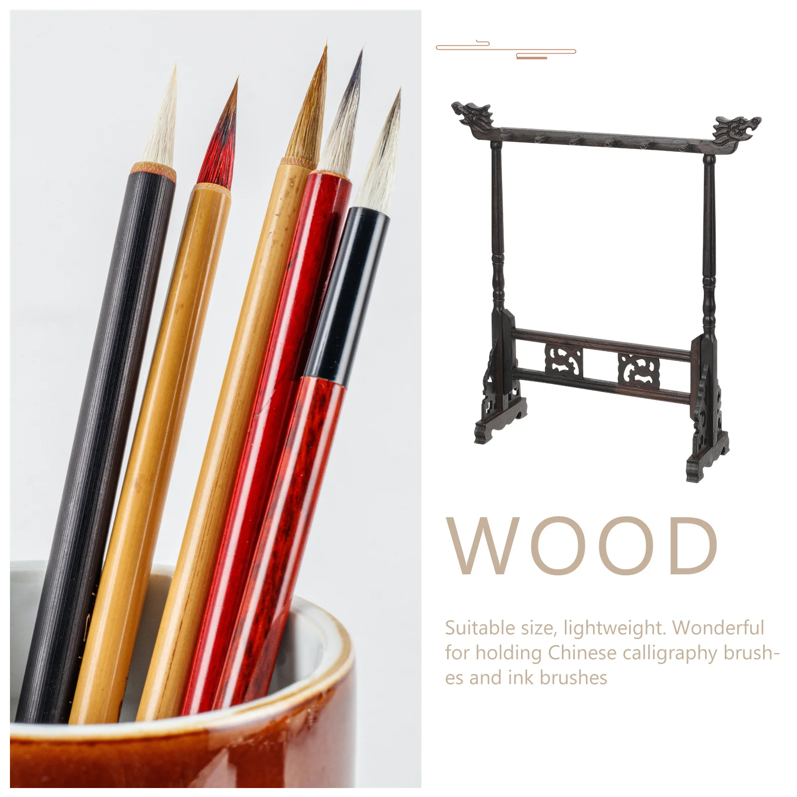 

Brush Holder Chinese Pen Rack Hanging for Calligraphy Brushes Wooden Holders Hanger Desktop Stand
