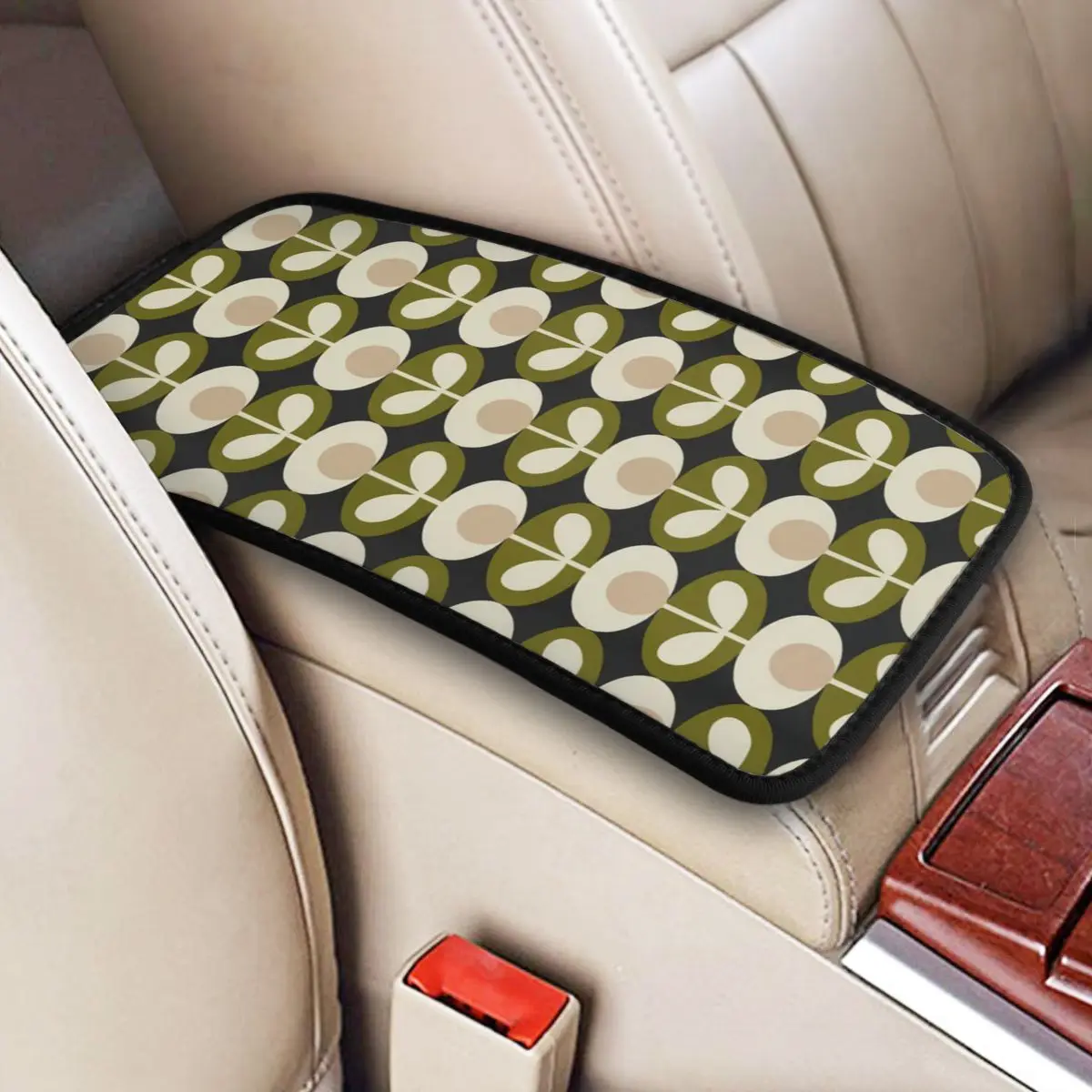 Orla Kiely Multi Stem Flowers Car Armrest Cover Mat Anti-Slip Scandinavian Style Center Console Cover Mat Storage Box Pad