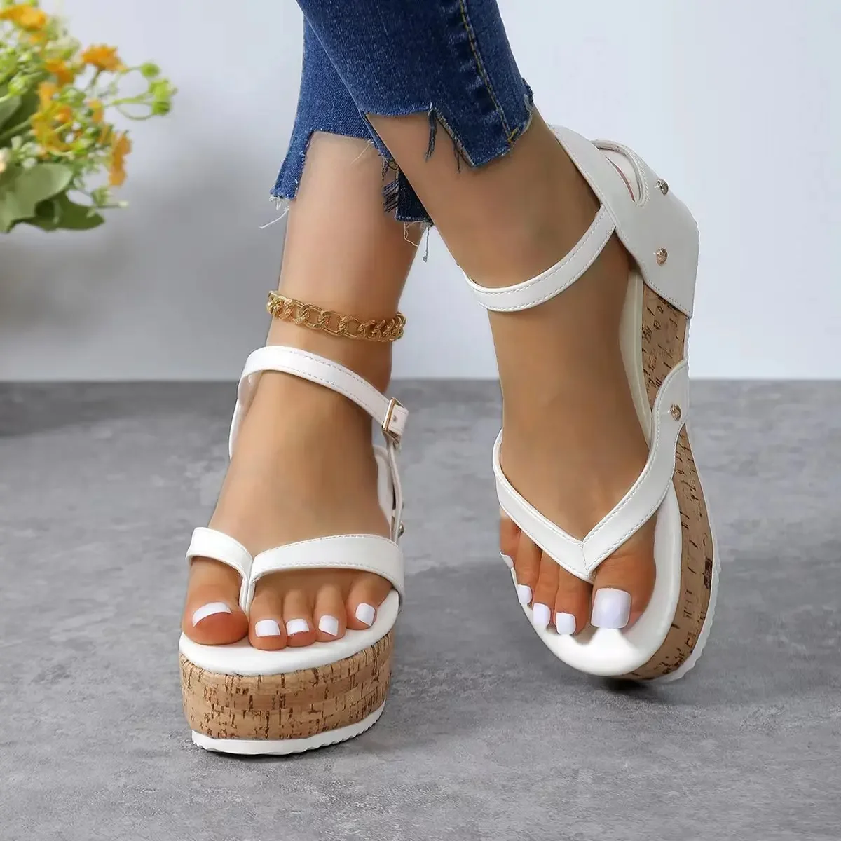 Women Sandals 2024 new summer Strap Platform Heels Women Simple Comfortable Soft-soled Wedge Flip-Flops Shoes Women Sandals