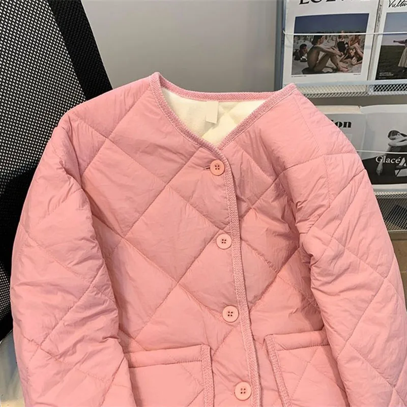 2024 Single-Breasted Cotton-Padded Jackets Female Down Cotton Jacket Thin Fashion Winter Cotton Coat Women Pink Loose Outwear