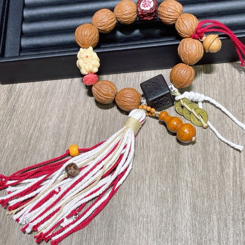 Monkey with Gold Jade Nine Tail Bone Rosewood Hair Pendant Buddha Beads Bracelet