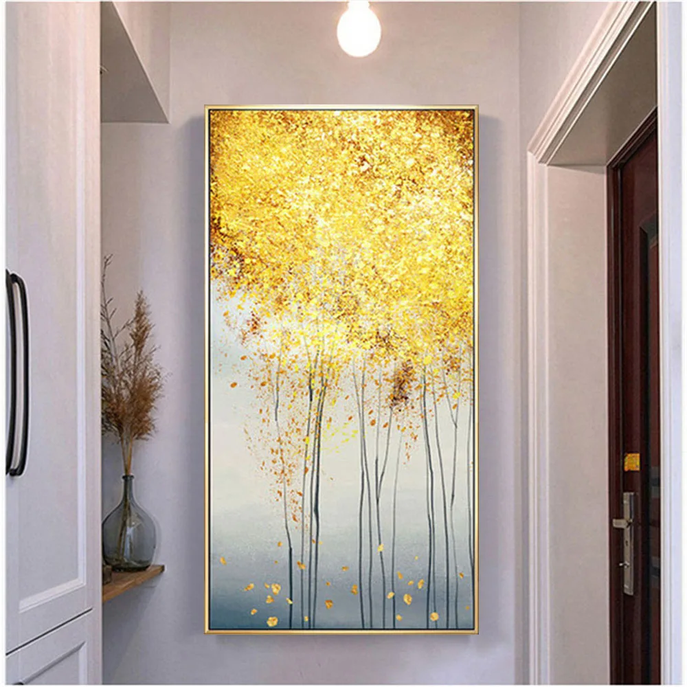 

100% Hand Painted Wall Decor Painting Golden Wheat Wall Art Canvas Oil Paintings Abstract Golden Tree Pictures For Living Roome