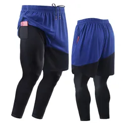 Men Student Basketball Shorts Tights Sport Suits Gym For Soccer Exercise Clothes Running Fitness Two in One Jersey Pants 6097