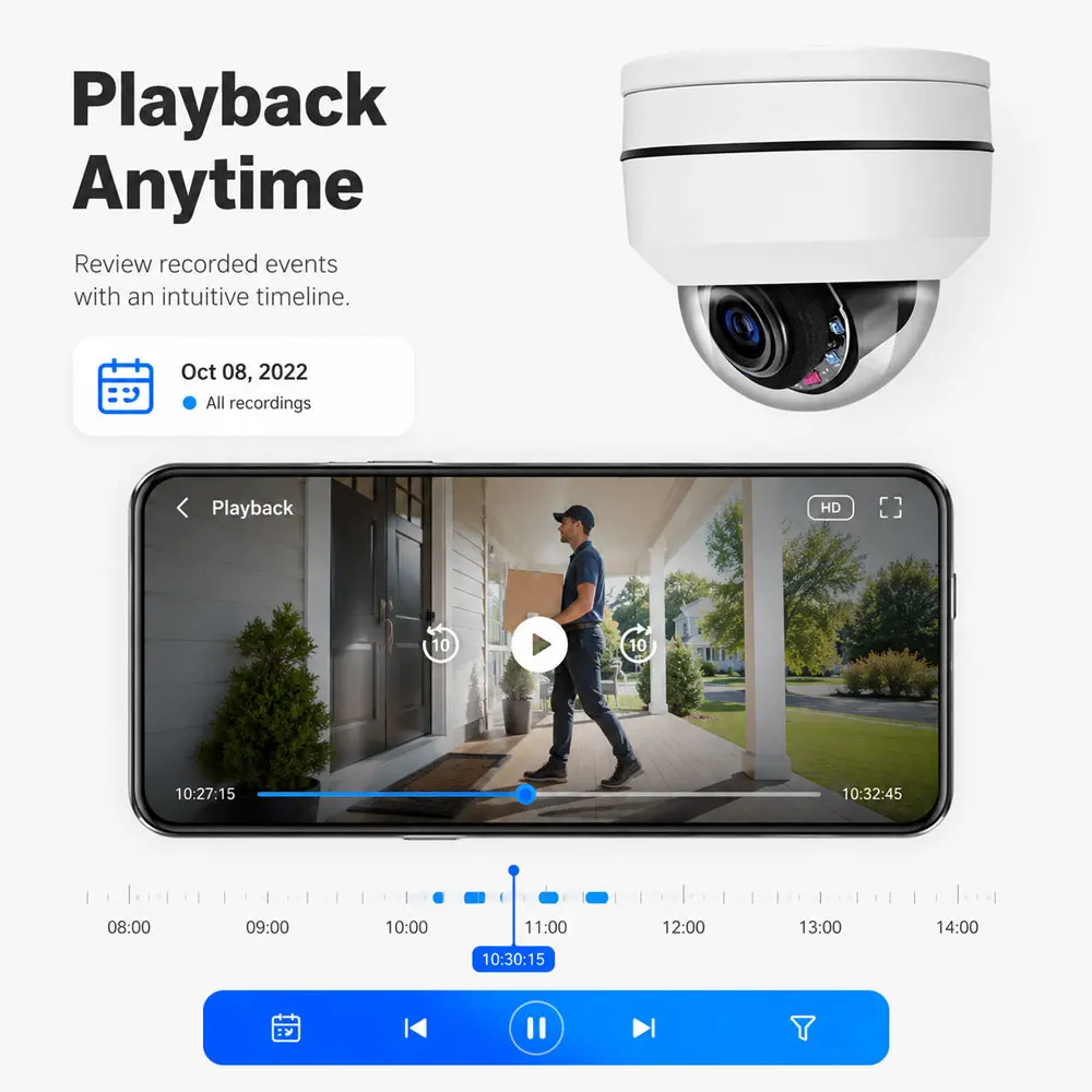 8MP PoE PTZ IP Camera 4K 12X Optical Zoom Human Detection IR Night Vision VideoLink App 24/7 Recording Dome CCTV Camera Security