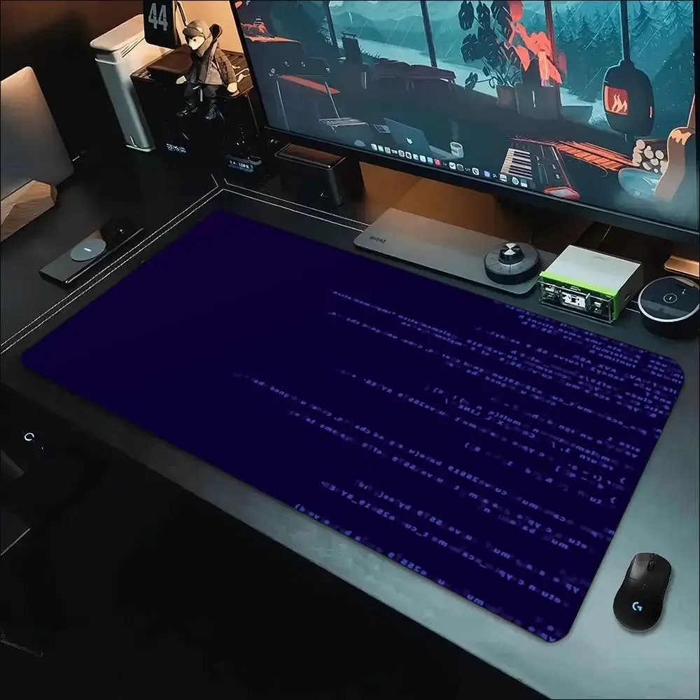 Large Mouse Pad Cyberpunk Digital Code Print Stitched Edge Anti‑Slip Rubber Desk Mat for Gaming Working Home Office Laptop Use