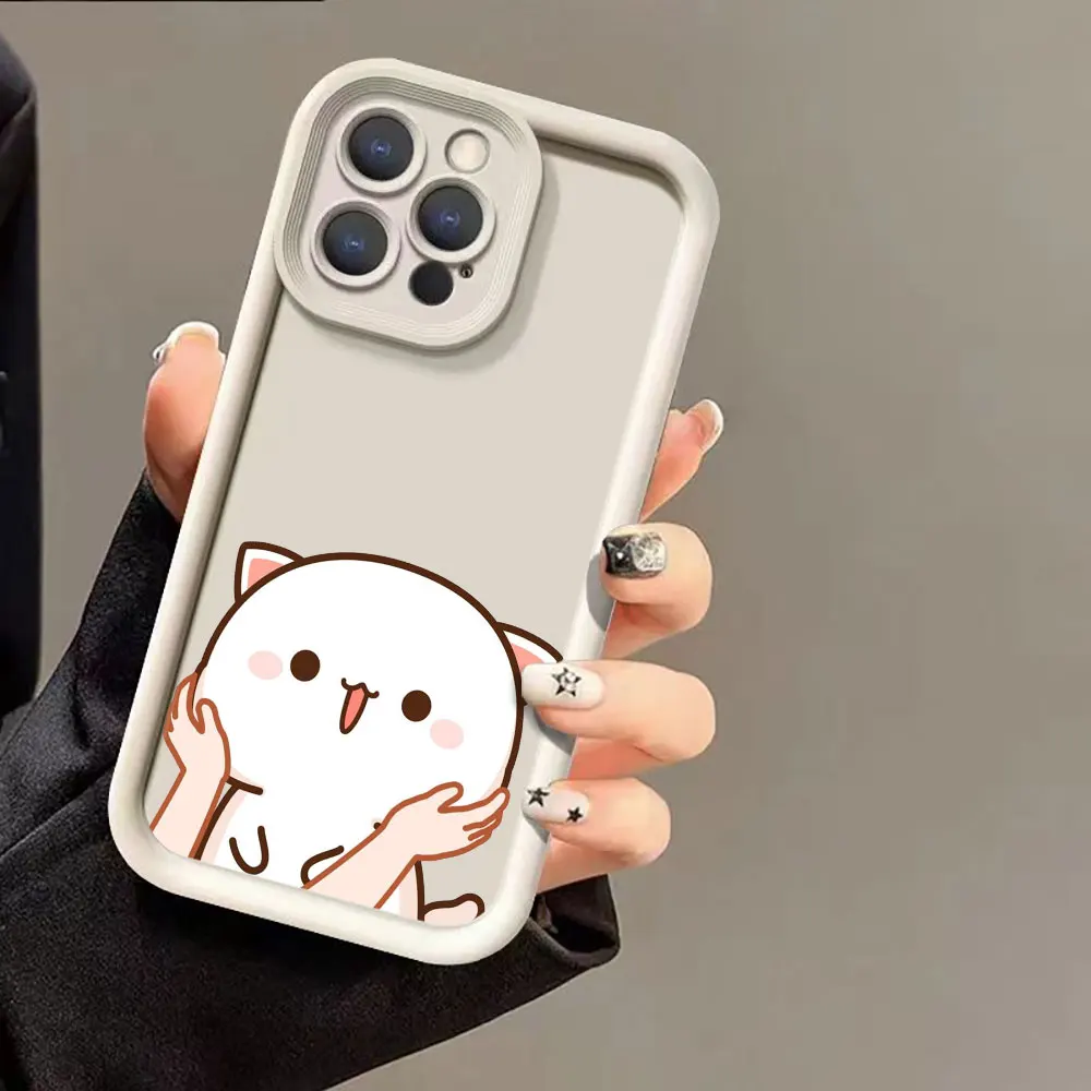 Cartoon Peach Goma Mochi Cat Phone Case For Redmi Note 13 12 12S 11 11T 11S 10 9 9S 8 Pro Plus 7 A1 A2 5G Ladder Silicone Cover