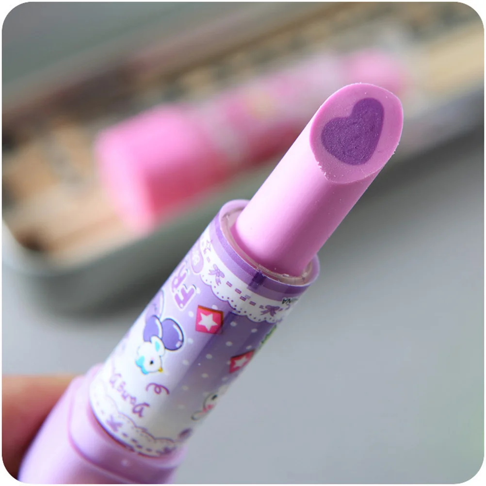 

10Pcs Creative Lipstick Eraser Colorful Cartoon Fruit Pattern Stationery Perfect Gift for Students Lipstick Eraser