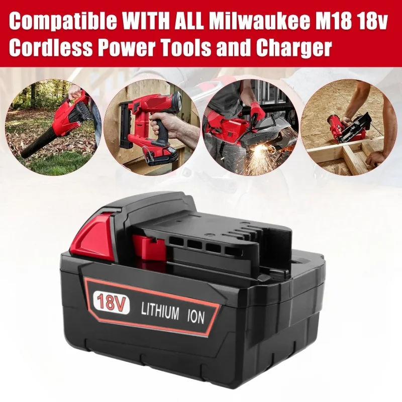18V, 12800mAh pro Milwaukee M18 akumulátor, nabíječka, BR, XC, M18B5, 48-11-1860, vestavěná baterie 18650 - náhled 6