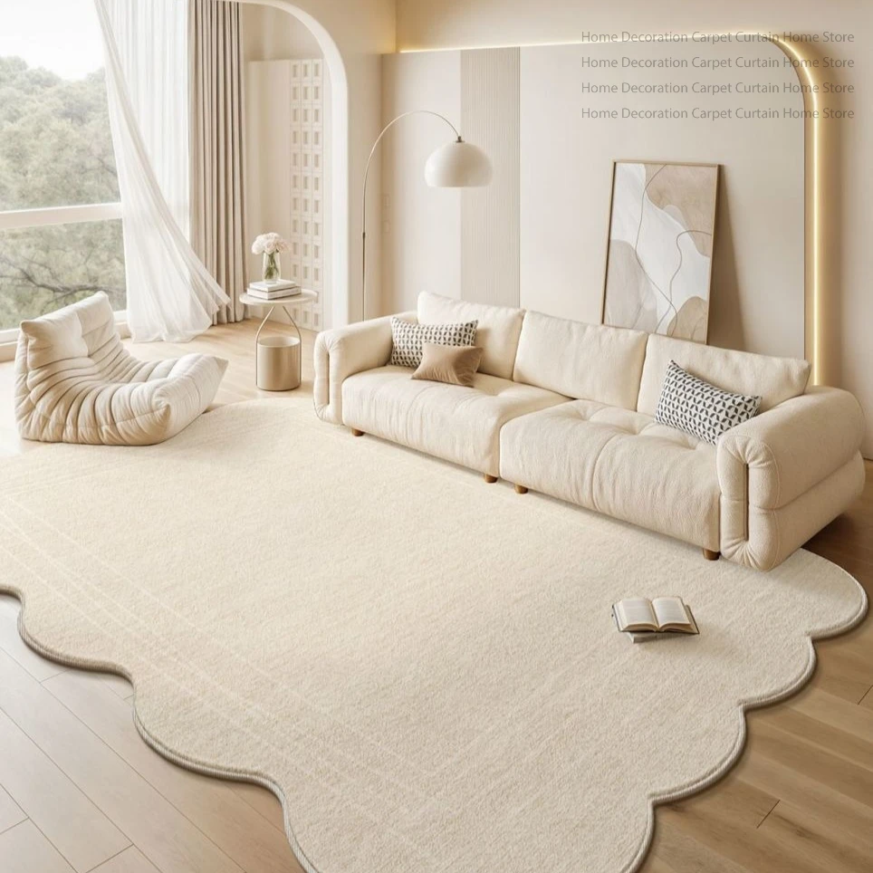 Cream Beige Minimalism Irregular Carpet for Living Room Large Rug Soft Non-slip Washable Bedroom Decor Household Sofa Floor Mats