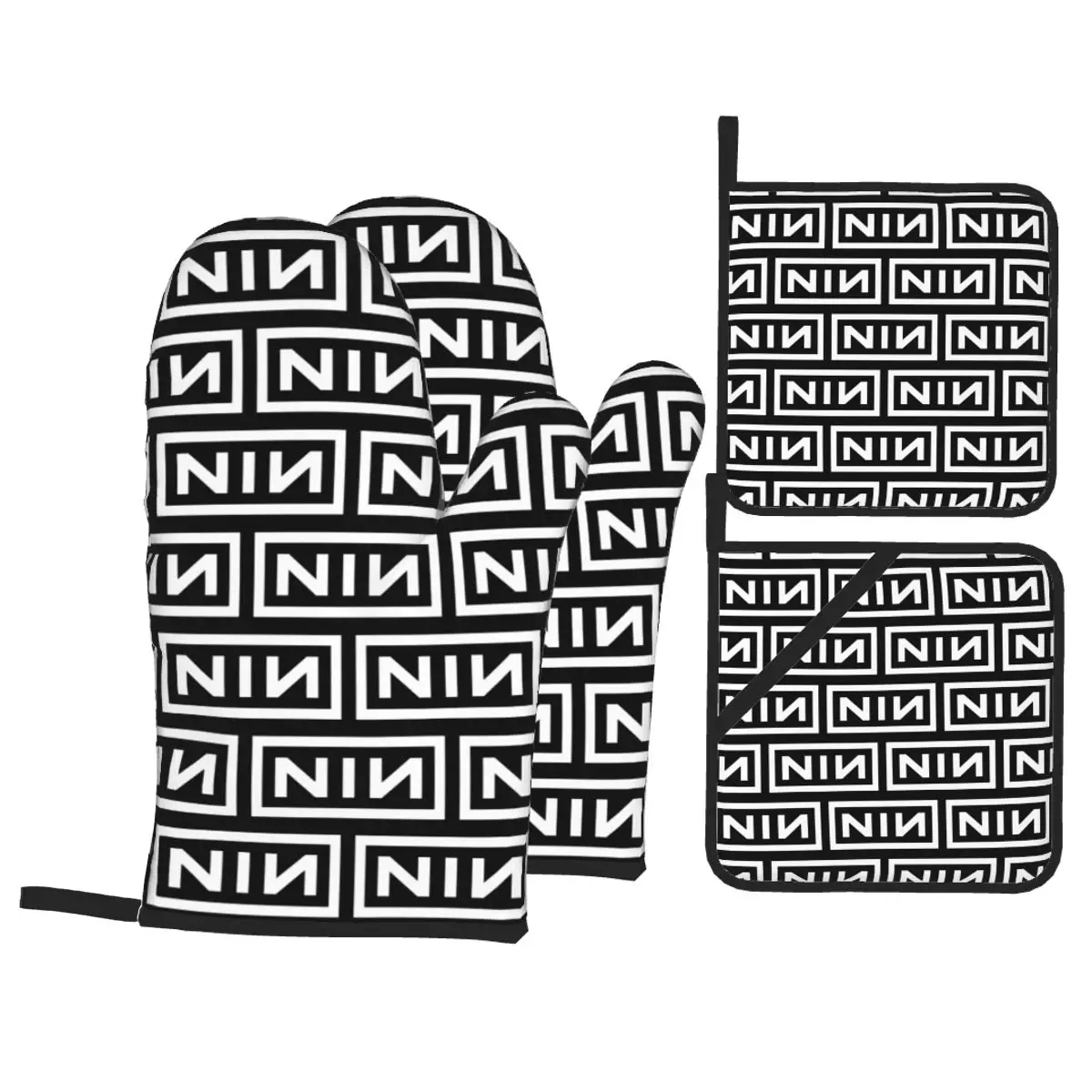 NIN Logo Nine Inch Nails Oven Mitts and Pot Holder Sets of 4 for Baking Kitchen Cooking Grilling Resistant Non-Slip Gloves