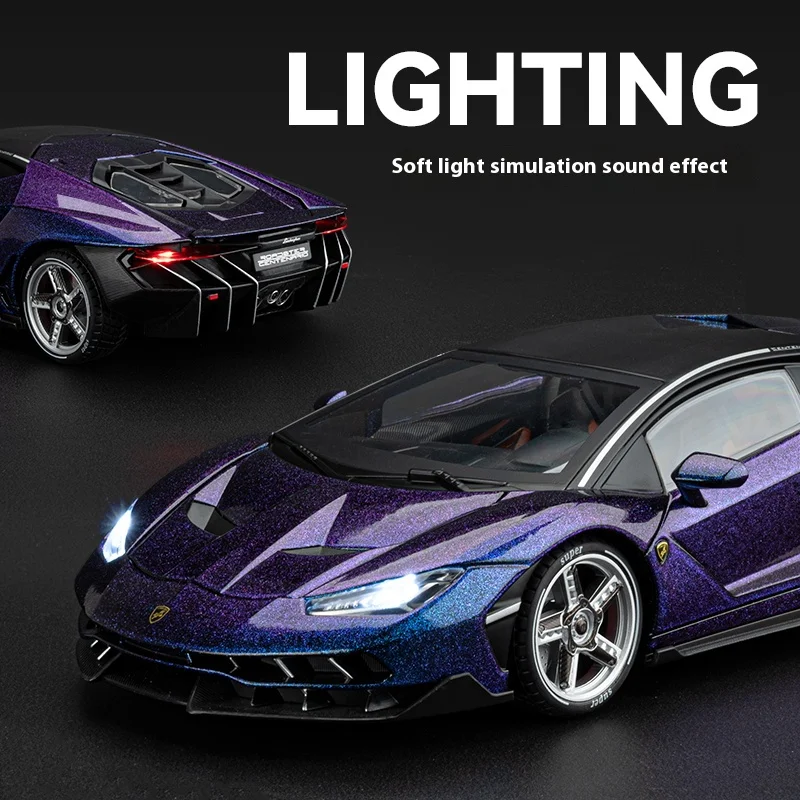 Modelo de coche deportivo LP770 fundido a presión, grande, 1/18, simulación de sonido y luz, neumático extraíble, absorción de impacto, regalo para niño