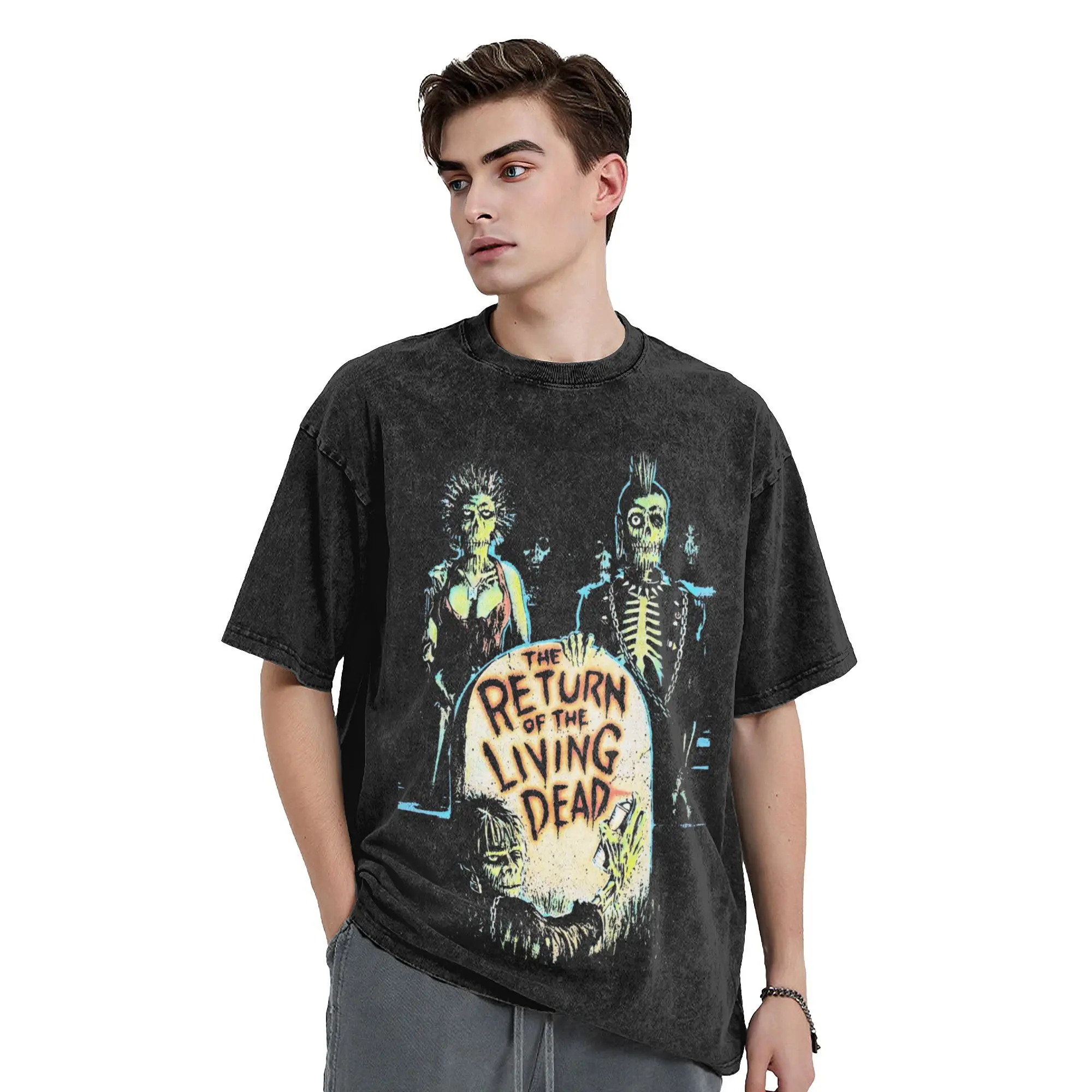 the return of the living dead Horror  Outfit Washed T Shirt for Men Women Streetwear Hip Hop T-Shirts Summer  Tees Tops Cotton