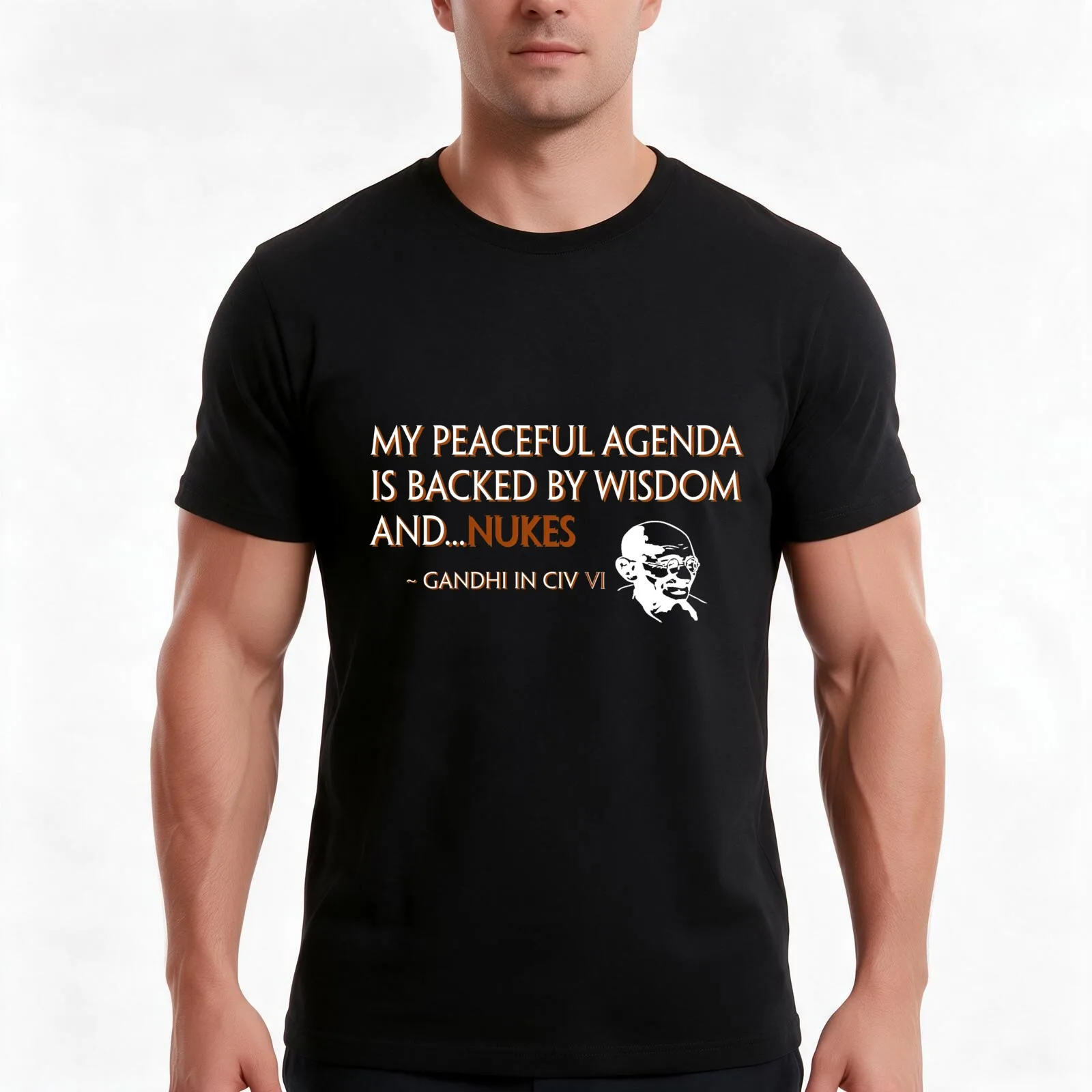 Gandhi Agenda 2 Civ VI T-Shirt, Summer Casual Cotton Tee, Oversized Streetwear Tops, Vintage Graphic Print, Unisex Men Women