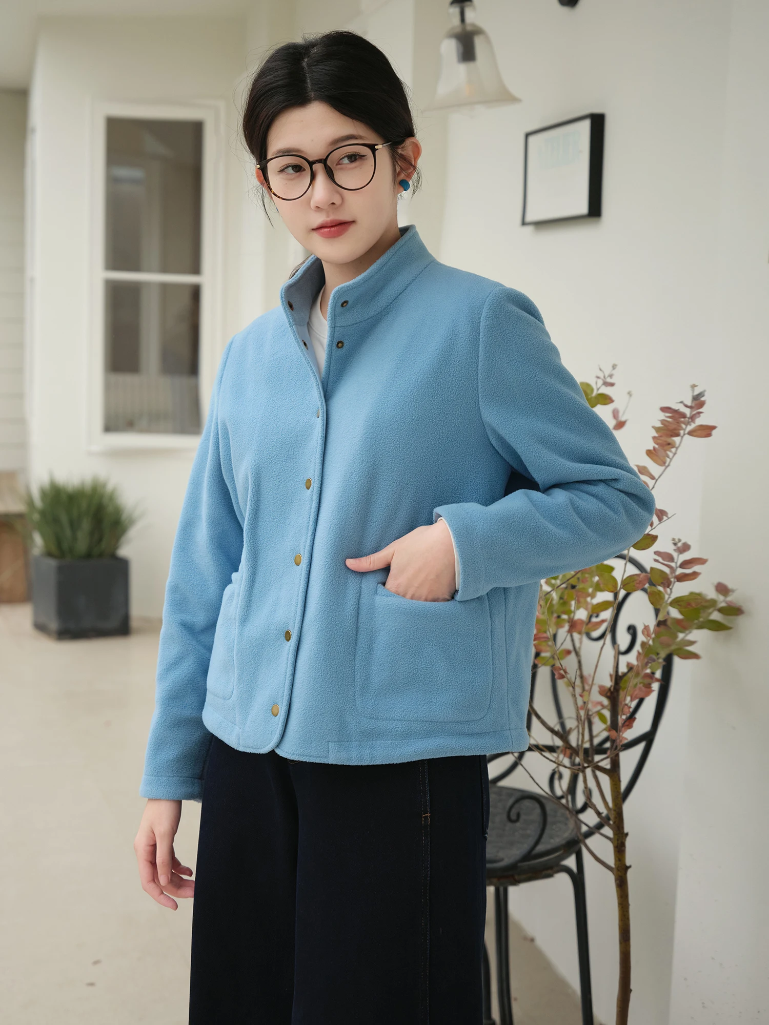 

Wanheng W24 Casual Long Sve Stand Collar Velvet Jaet for Women Spring 2026 Artistic Sle Cotton Blend Polyester