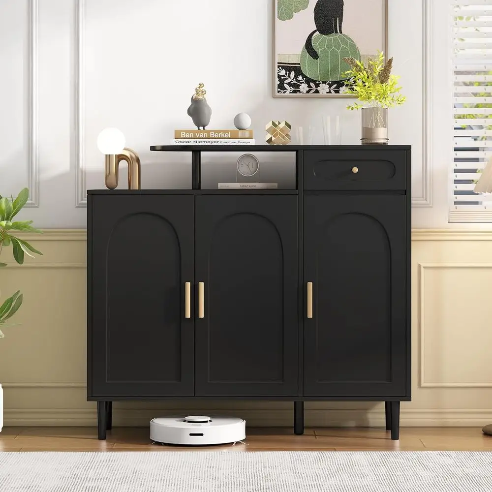 

Elegant Cream Shoe Storage Cabinet with Adjustable Shelves, Solid Wood Legs, Arched Door, Ideal for Entryway or Living Room, Bla