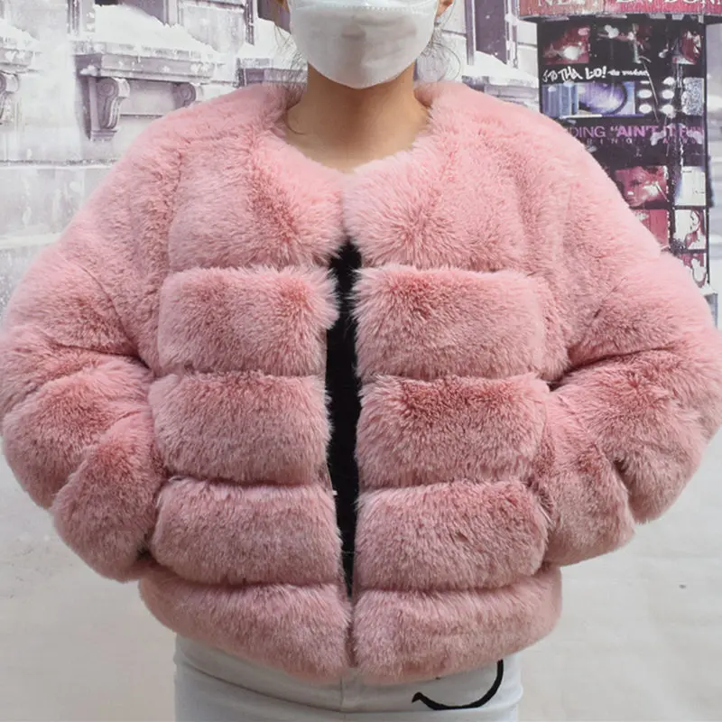 Faux Fox Fur Coat Winter Women\'s Short Warm Thick Clothes Luxury Fake Fur Coat Jacket Leather Designer Pink Cold Hair Mink 2023