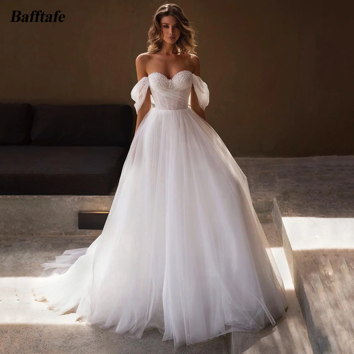 Bafftafe A Line Soft Tulle Wedding Dresses For Bride Beaded Sweetheart Bones Formal Occasion Party Dress Princess Bridal Gowns