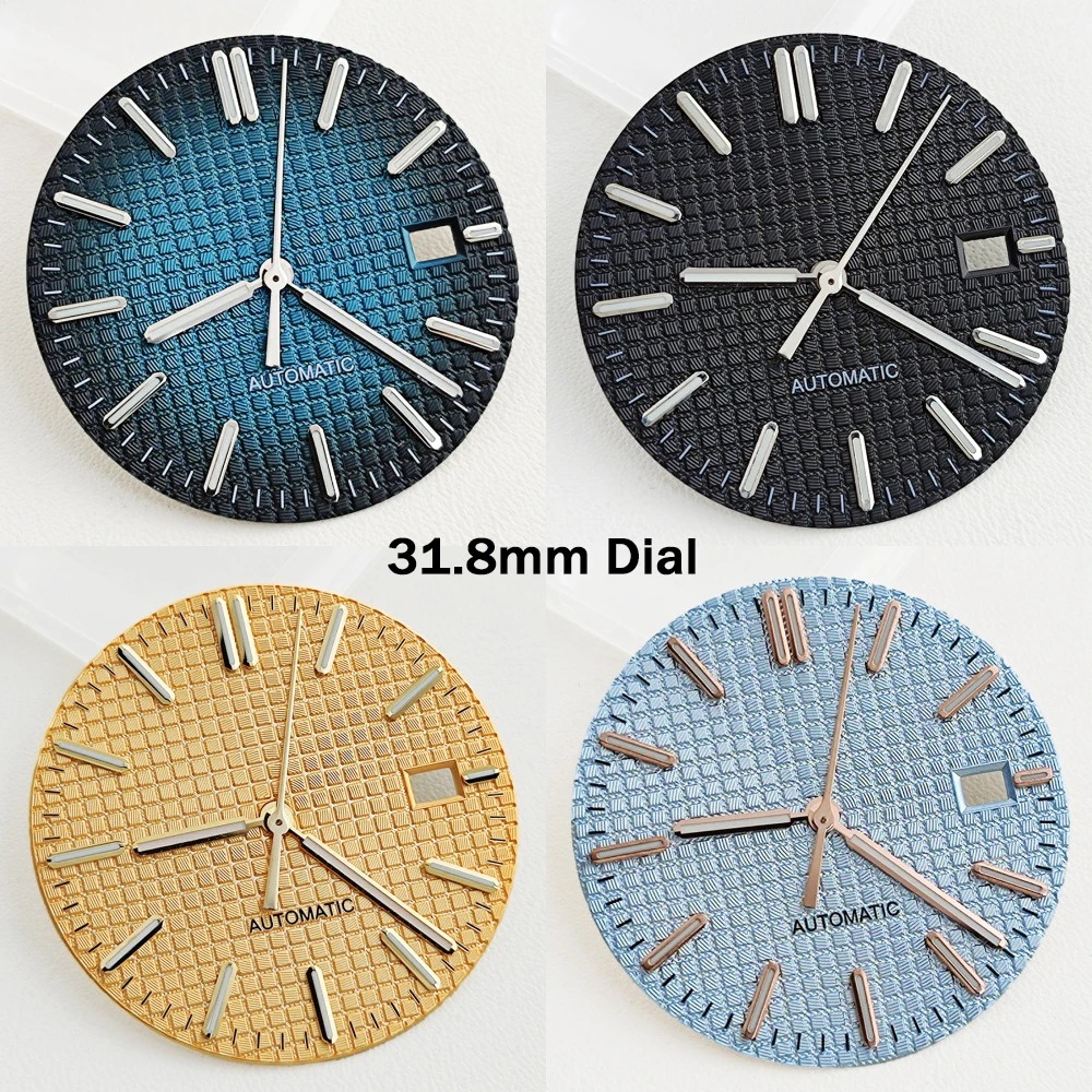 31.8mm Dial paired with NH35/NH36 automatic movement green luminous dial waffle pattern dial for watch replacement accessories