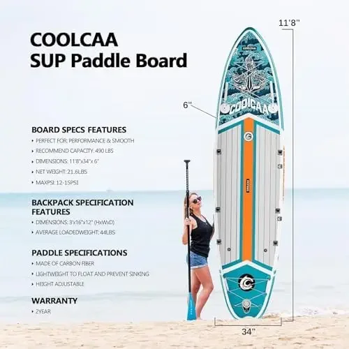 Extra Wide Iatable Paddle Board, 490lbs acity Stable SUP for Family, Beginners & Dogs, Fishing Paddle Board with