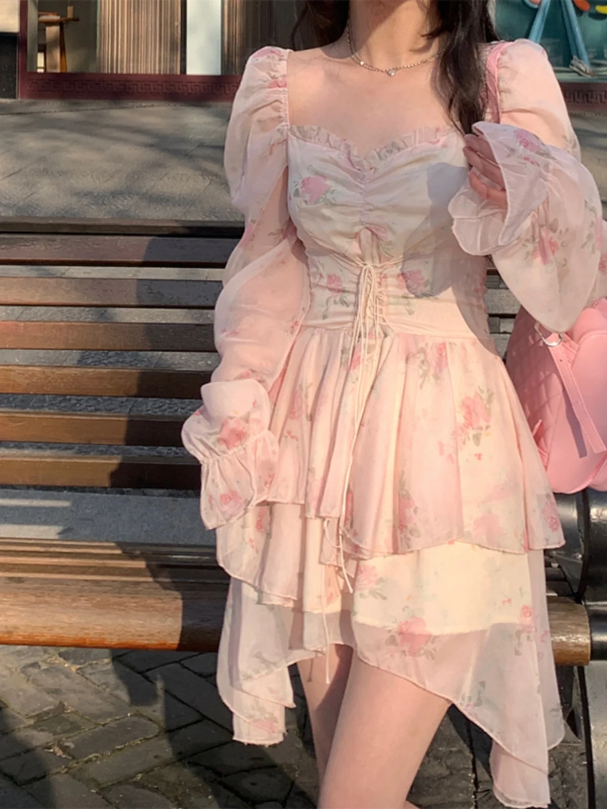 

plus Size Women's Gentle Floral Lace Trim Square Collar Dr Slimming Waist A-Line ort Skirt Commute Sle Spring New Arrival