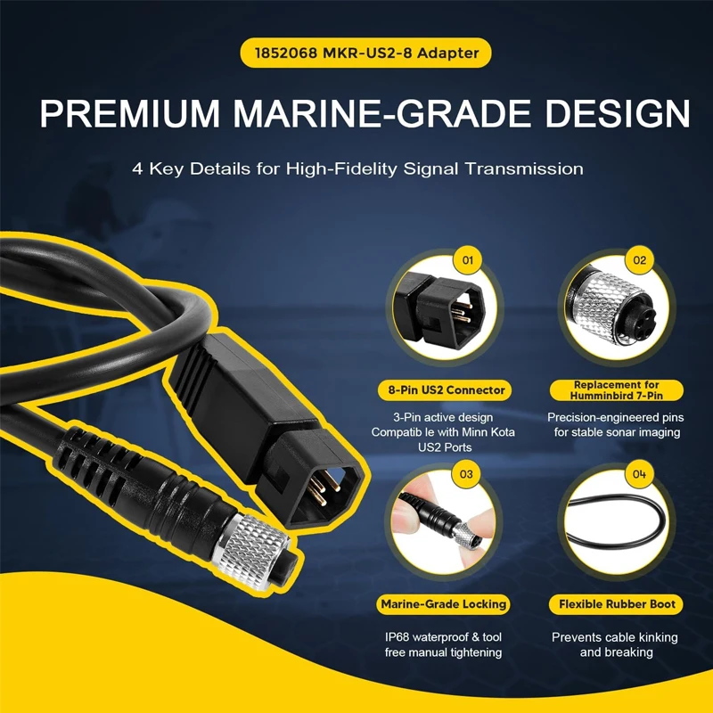 2211415 1852068 MKR-US2-11 MKR-US2-8 4-Pin Extension Cable & 7-Pin Transducer Adapter Kit Compatible with Minn Kota Sonar 2 US2
