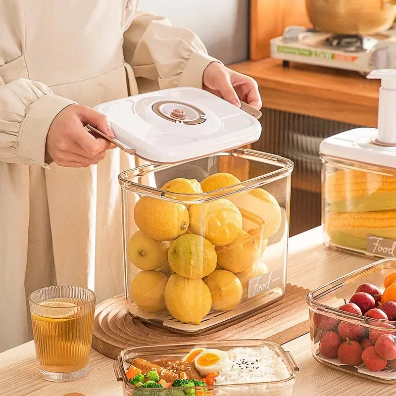 Vacuum sealed canister household fresh-keeping box refrigerator food storage containers drainable kitchen organizers fruit tank