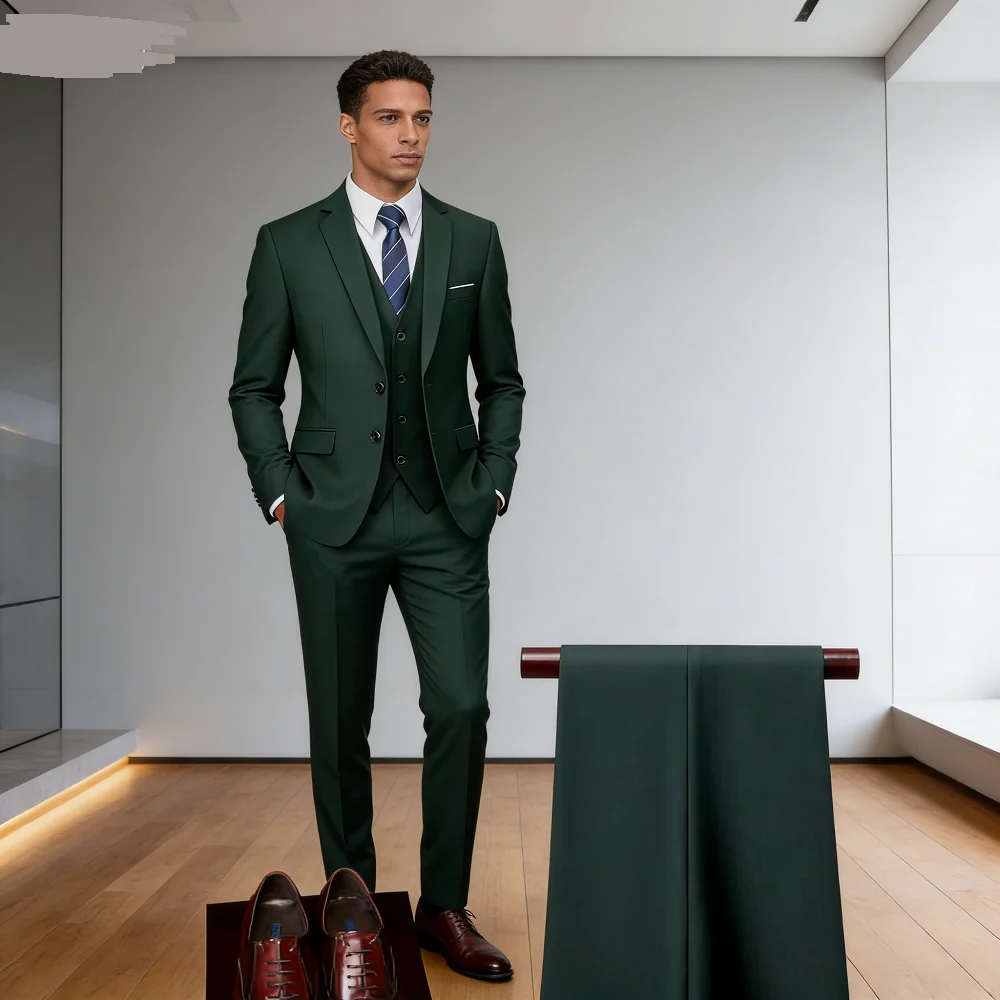 

Men's Slim Fit White Tuxedo 3-Piece Suit for Wedding Dance Party Business Blazer Vest Pants Formal Wear