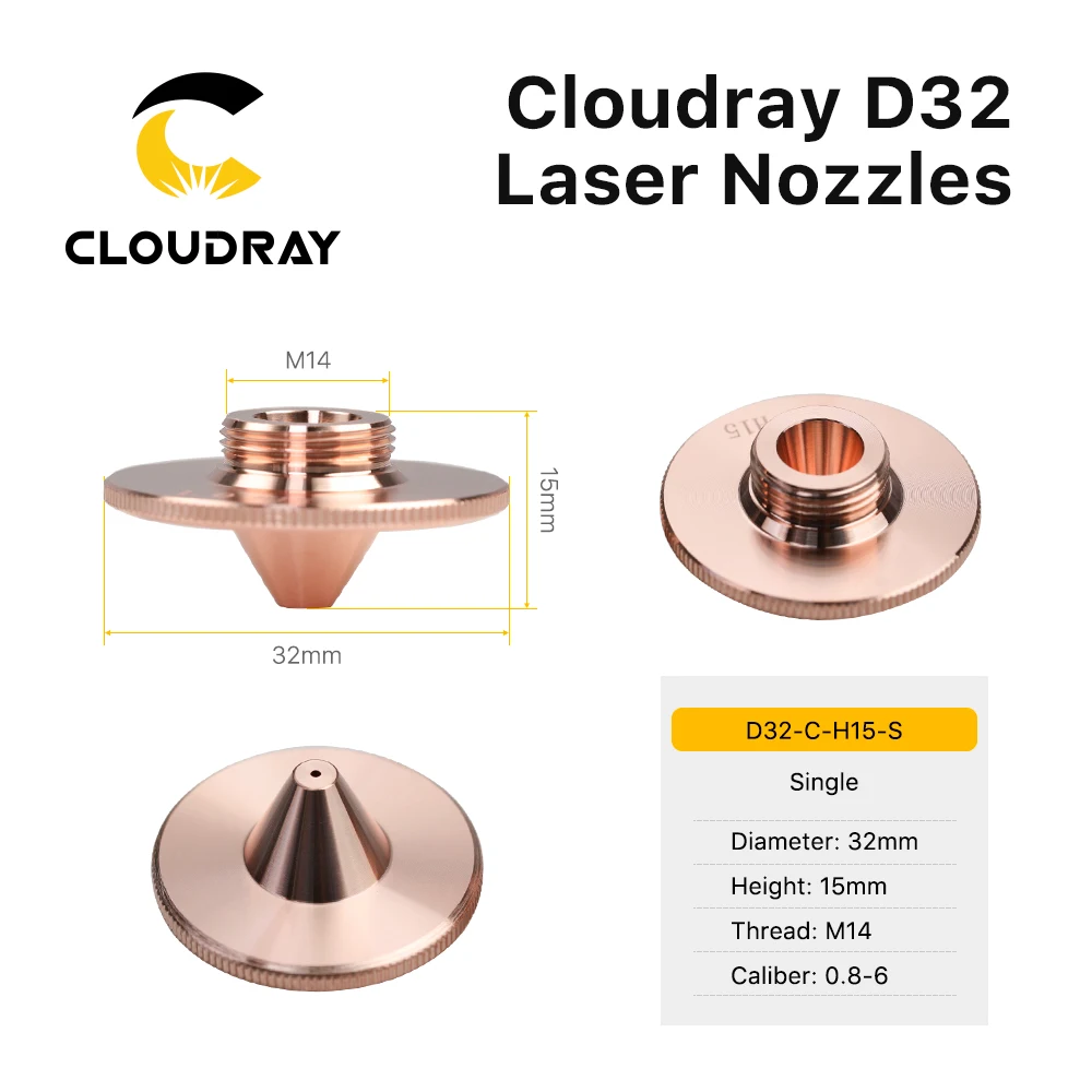 Cloudray Fiber Laser Nozzles Dia.32 H15 Single Layer Chrome-Plated Double Layers Caliber 0.8-5.0mm for Raytools Cutting Head