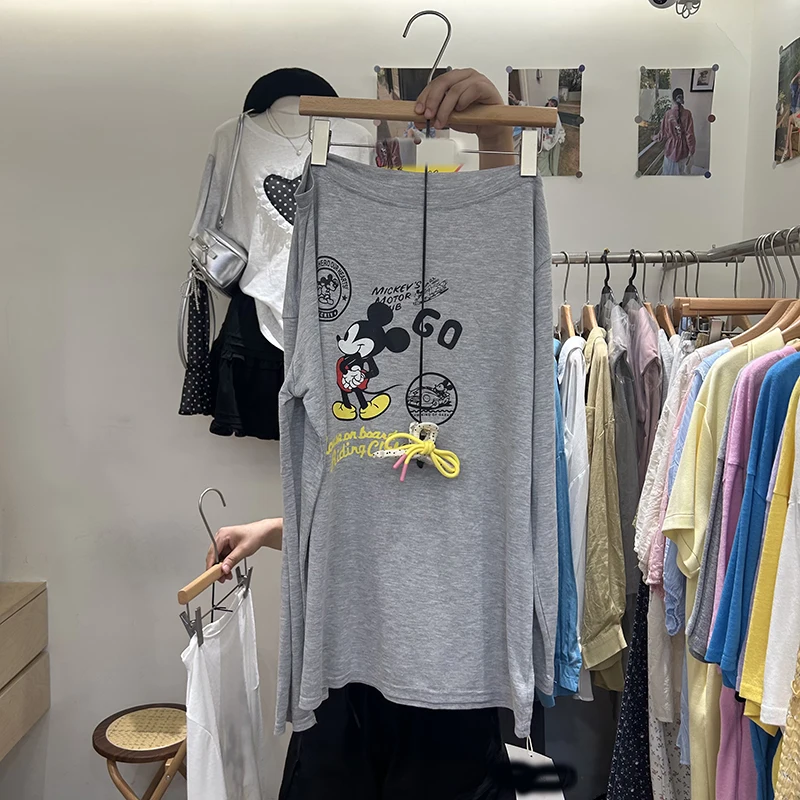 رقيقة ضوء منظور واقية من الشمس تحت طويلة الأكمام تي شيرت المرأة الصيف خارج الكتف المتوسطة وطويلة فضفاضة تنوعا تي شيرت