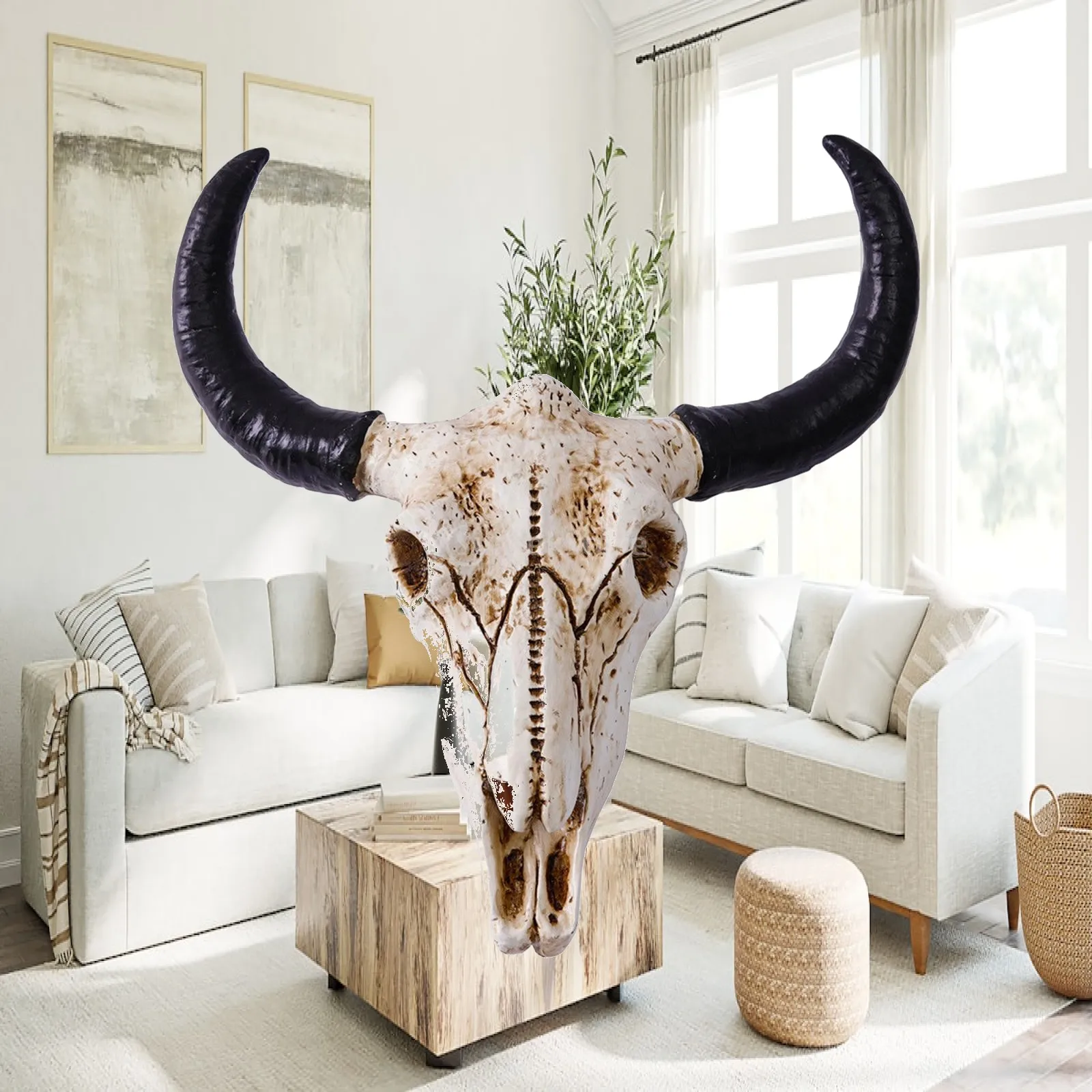 3D Bull Sculpture Cow Statue Animal Cow Head Realistic Resin Animal Head Artwork for Home Decor