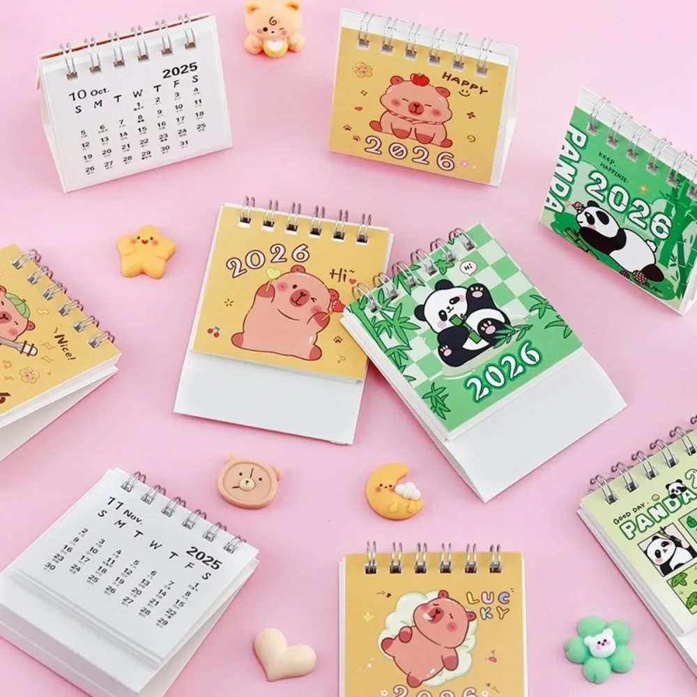 Semplice piccolo calendario da tavolo 2026 in piedi Flip Cartoon Schedule Planner Decorazione desktop Mini calendario Regali