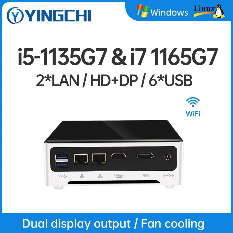 Мини-ПК YINGCHI, Intel Core 11th i5 1135G7 i7 1165G7 2 LAN DP и HD, два порта, для дома и офиса, настольный компьютер