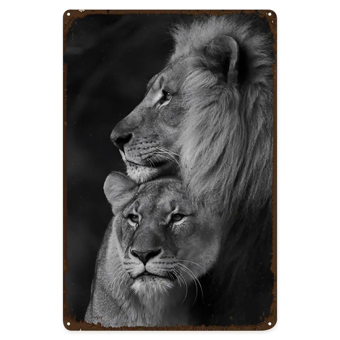 Vintage Metal Tin Signs Lion Couple Metal Sign Wall Art Black And White Tin Sign for Home Bar Kitchen Pub Retro Wall Decor Signs