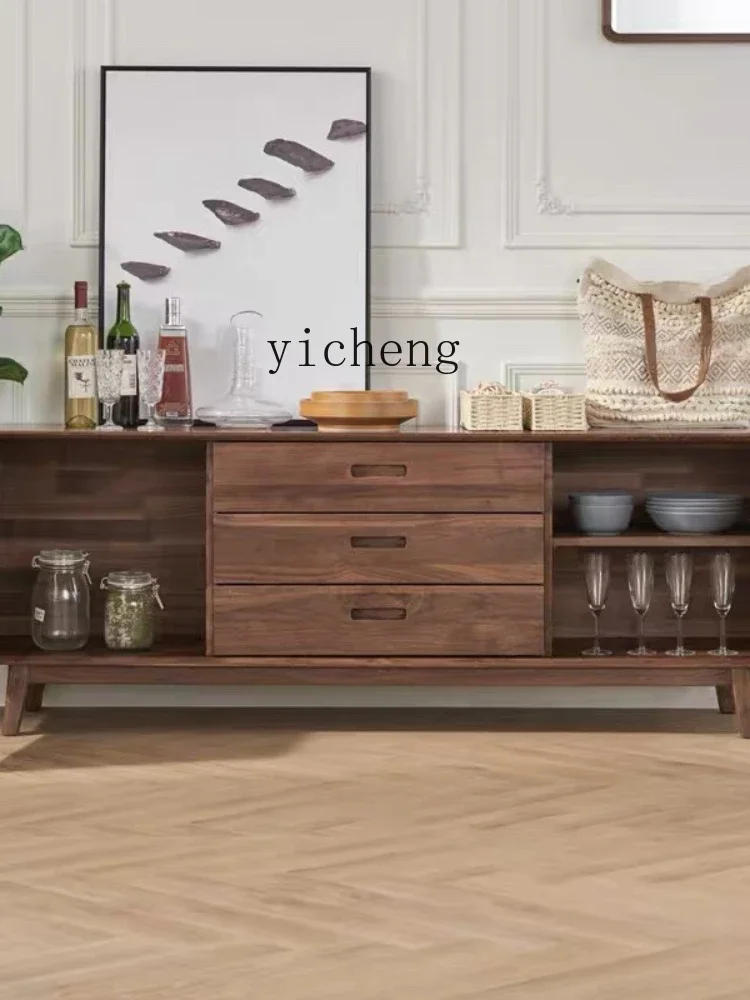 YY North America Black Walnut Wood Sideboard Cabinet Living Room Solid Wood Cabinets New Chinese Restaurant Locker