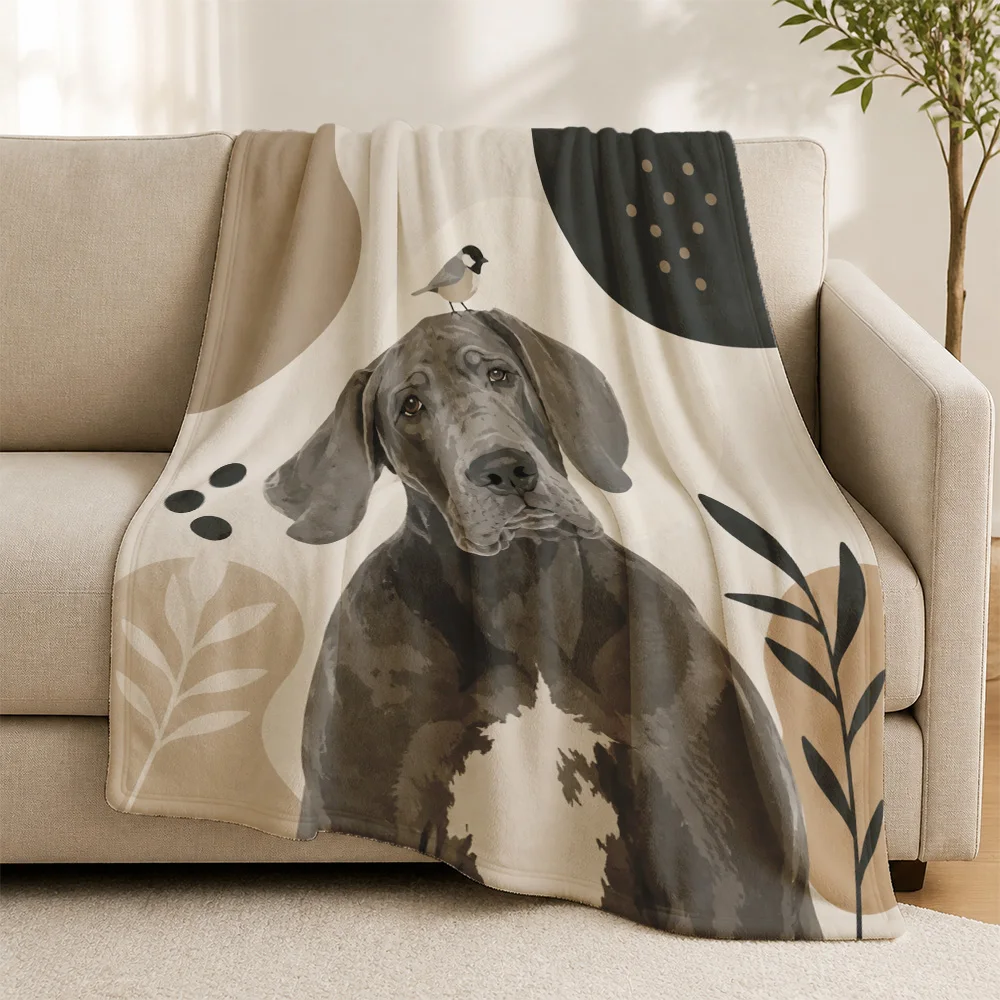 Cozy Dog Portrait Throw Blanket for Sofa Pet Lover Gift Beige Neutral Decor Winter Fleece Blanket Home Accent Decor