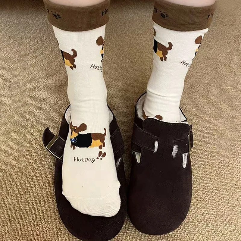 Cute Couple Socks Fun Sausage Dog Animal Cotton Socks Sausage Dog Cartoon Printed Socks Warm Socks