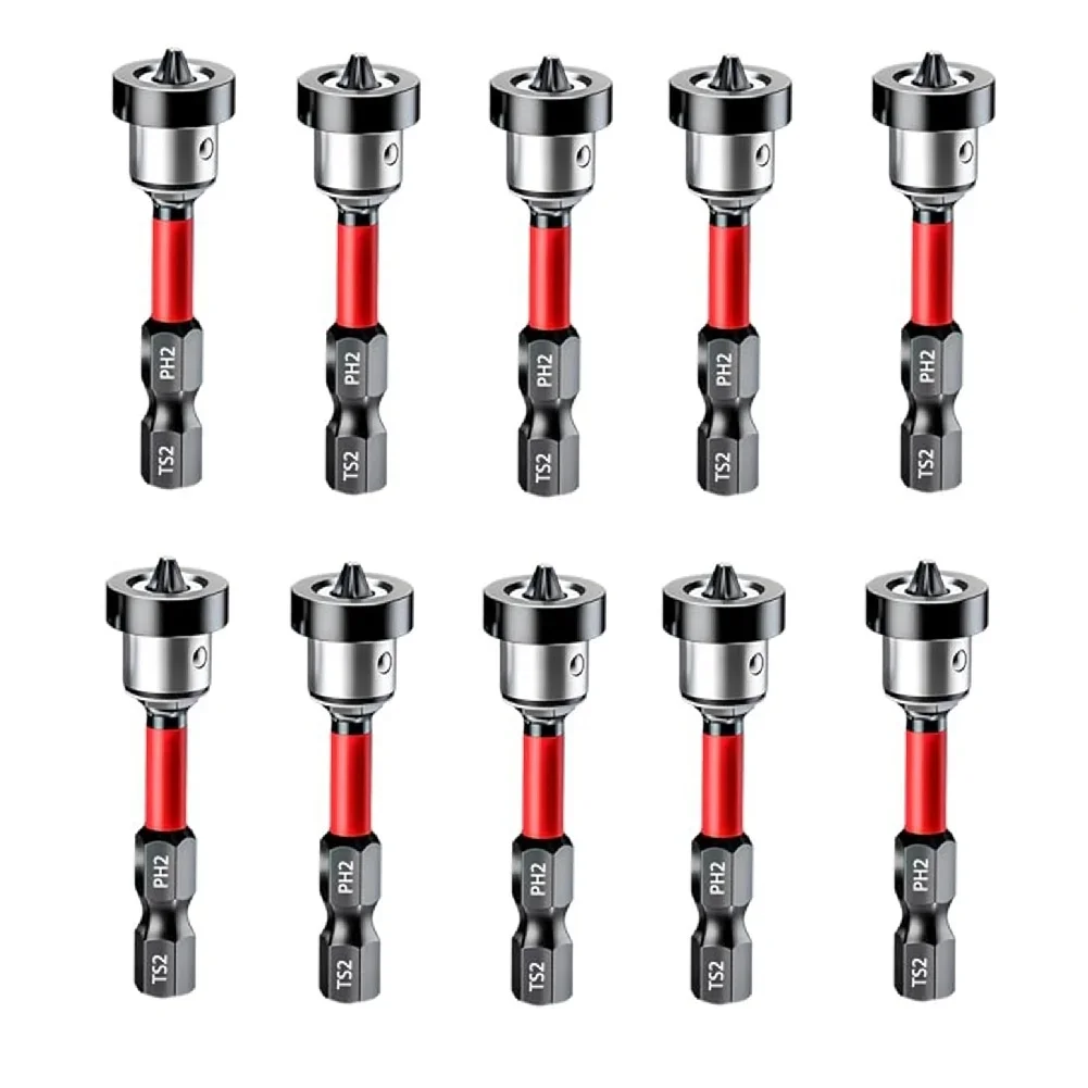 

10 Piece Magnetic Ring Limit Screwdriver Bits With Hex Shank And Removable Sleeve For Depth Control And Secure Screw Holding