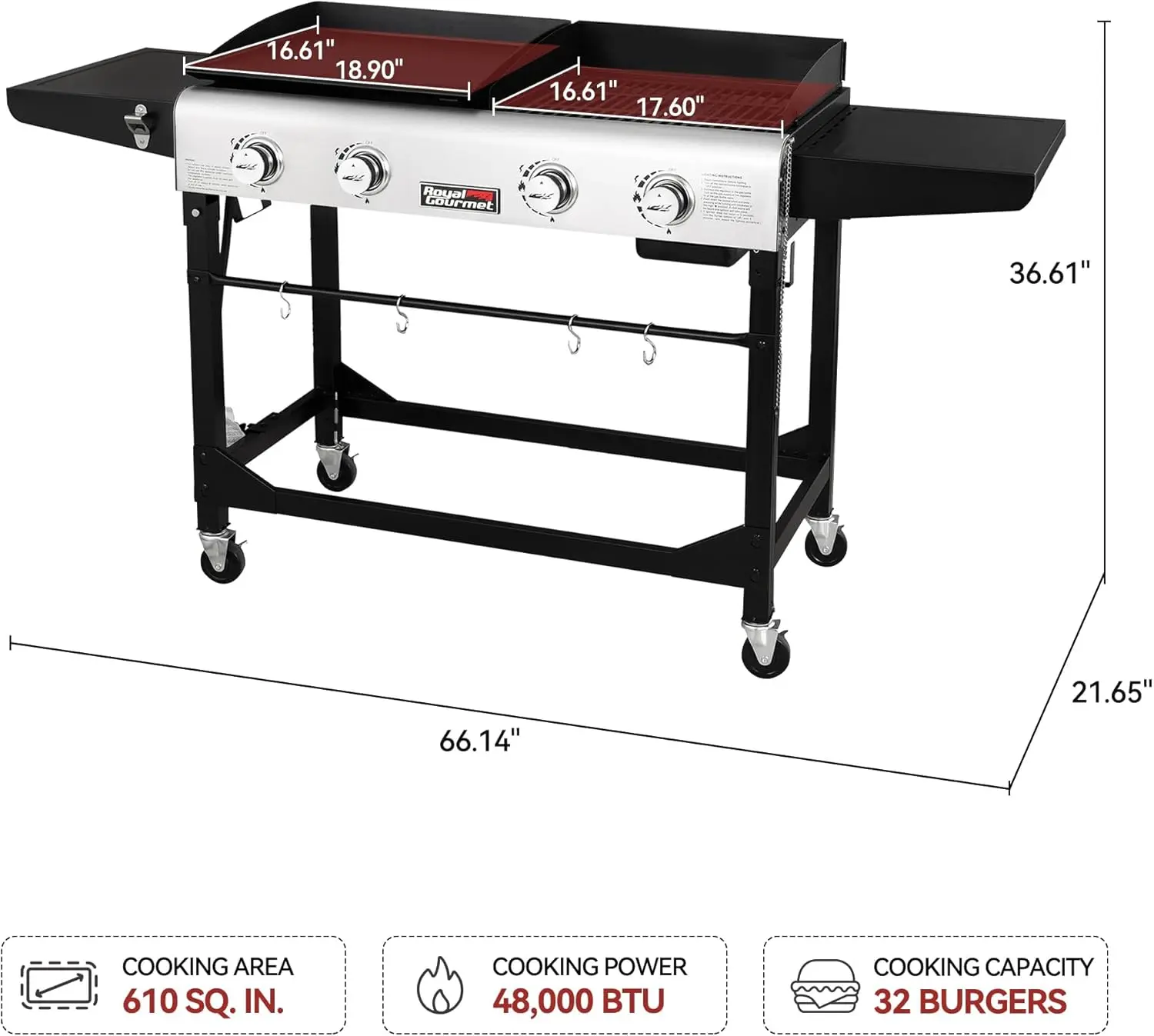 Camping and Tailgating, Black & Silver, 48,000 BTUs Output, Grill and Griddle Combo