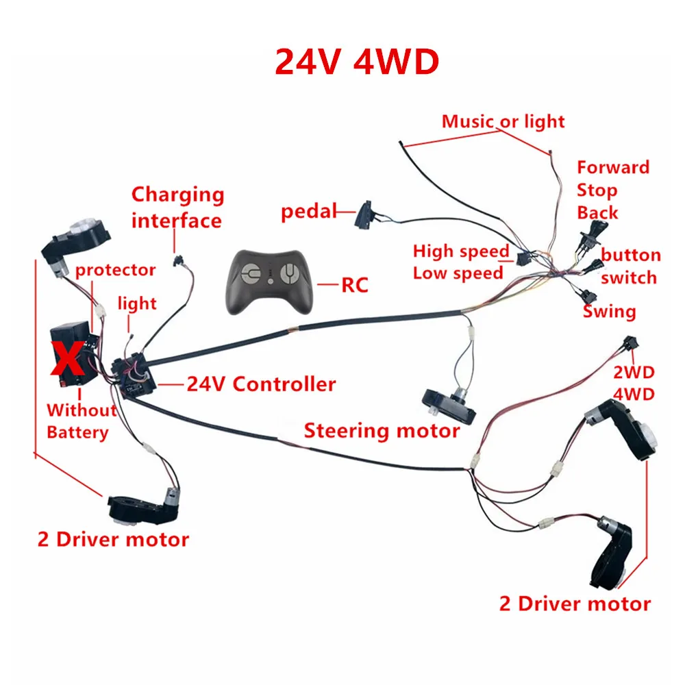 Kinderen Elektrische Auto Diy Gemodificeerde Draden En Switch Kit, Met 2.4G Bluetooth Rc En 24V/12V Controller Voor Baby Elektrische Auto