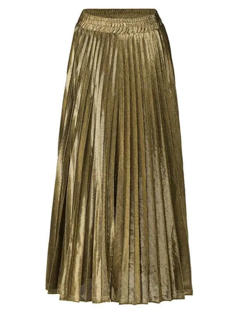 Spring 2025 new fashion women clothes high waist A-line pleated sliver vintage elastic long halfbody skirt WH2SBIN