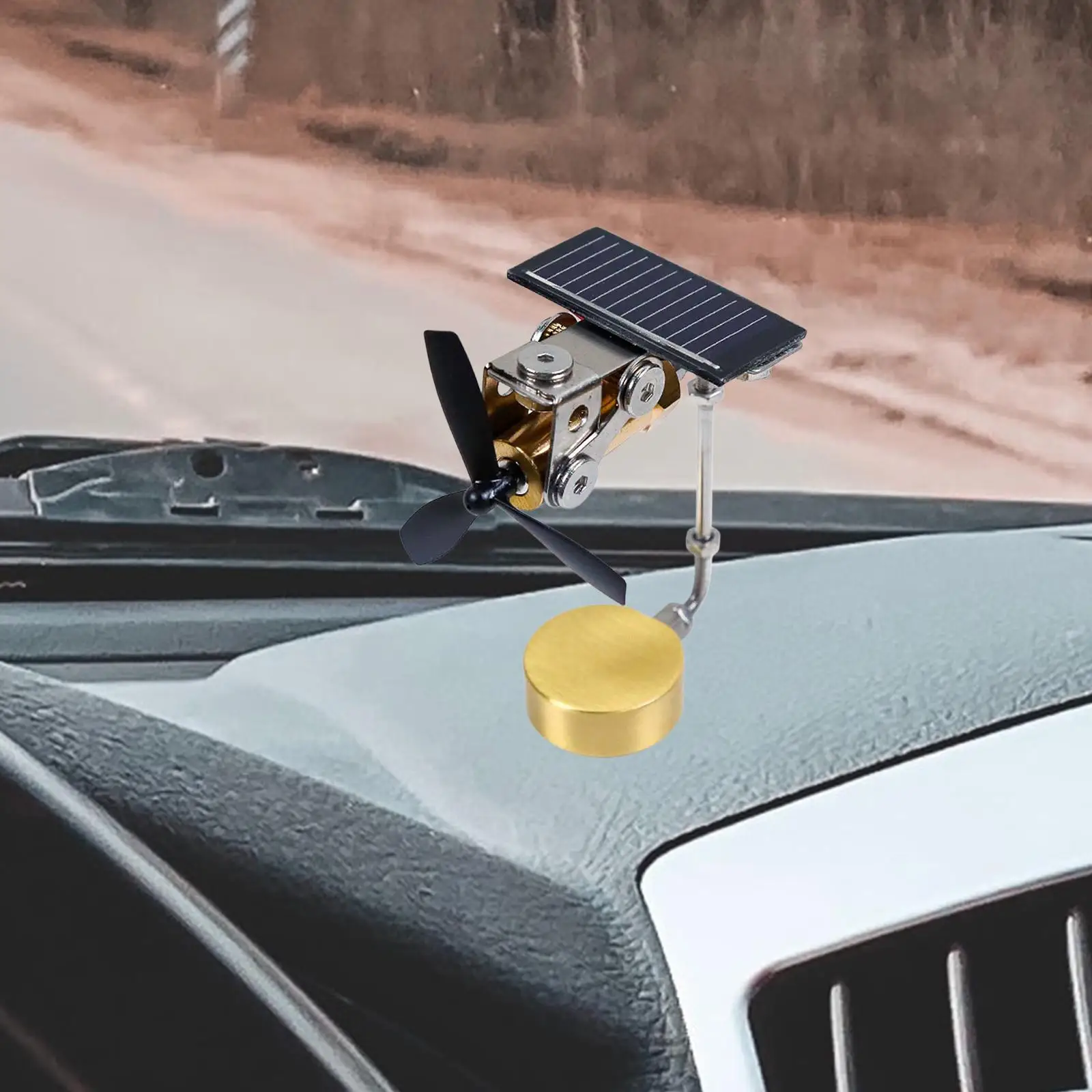 

Solar Powered Fan Car Dashboard Decoration DIY Fan Model Desktop Fun Gadget Photo Prop Metal Ornament for Vehicle Home