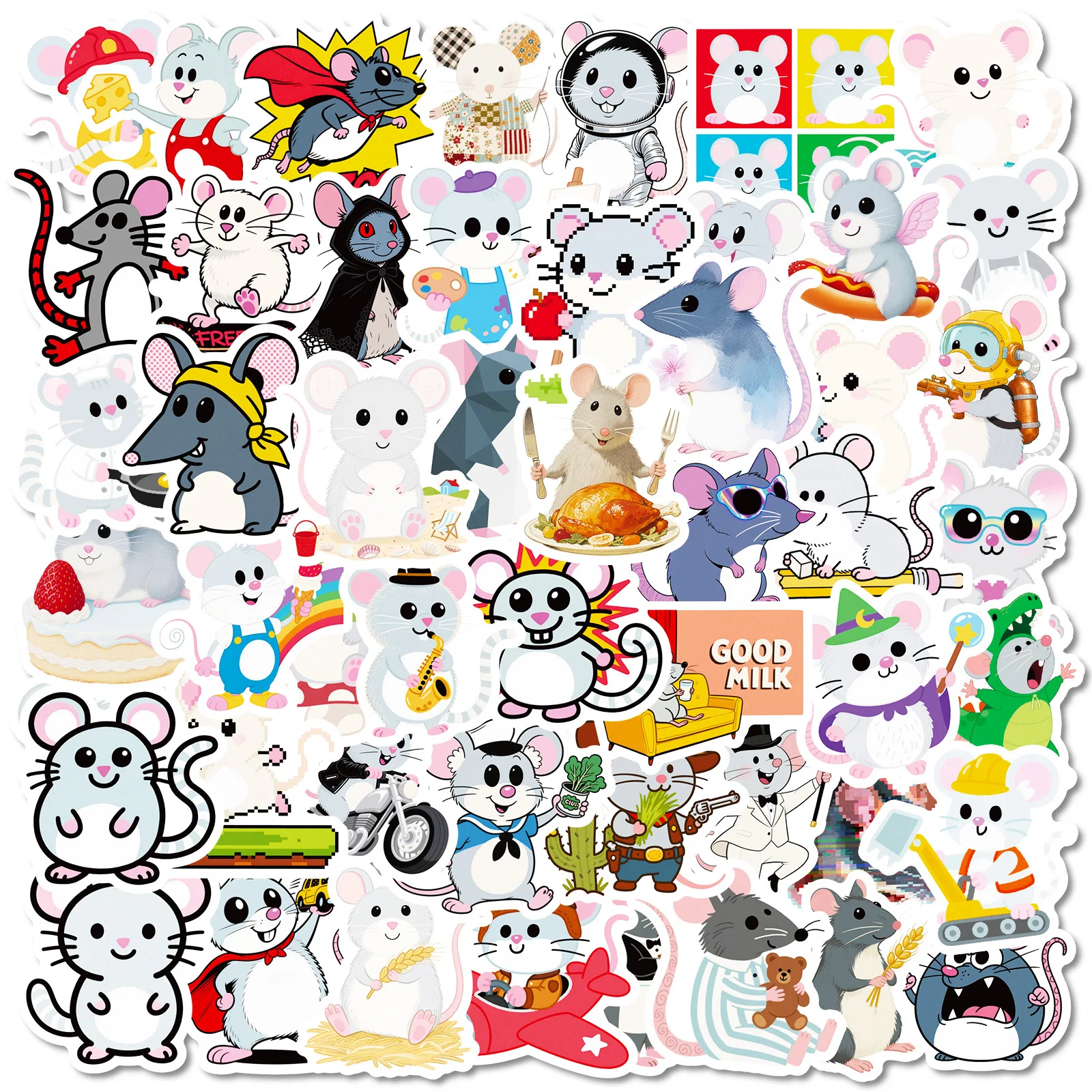 56 Stück Cartoon-Maus-Aufkleber, niedliche Kawaii-Graffiti-Aufkleber, wasserfest, DIY-Dekoration für Skateboard, Kühlschrank, Laptop, Notebook
