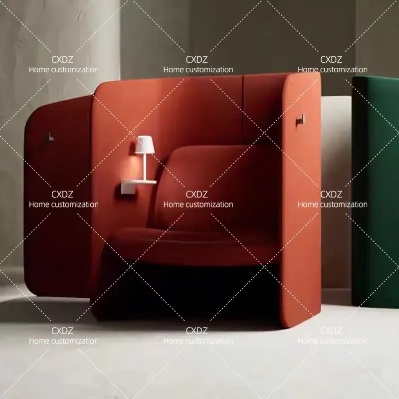 High Backrest Semi Enclosed Soft Upholstered Single Sofa for Office Rest Area Pantry Cloth Surface Seating Workstation