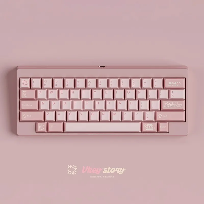 JTK Bubblequm Keycap Set ABS Doublshot Custom Pale Pink Keyboard Cap Cherry Profile Cute Girl KeyCap for Mechanical Keyboard