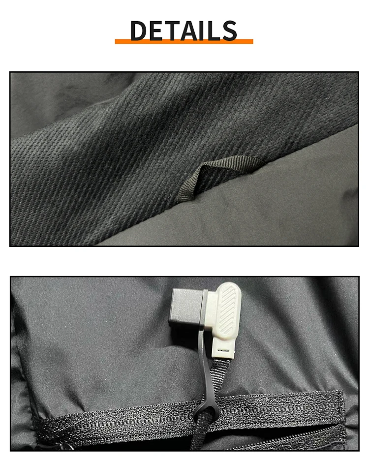 Beheizte Herrenweste, USB-aufladbar, 6 Heizzonen, elektrische Thermoweste, Stehkragen, ärmellose Heizweste, waschbar, Winter – Detail 16