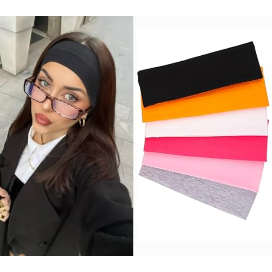 

Leeven Women's Headbands for Head 6 Pack Elastic Floral Hairbands Soft Fabric Stripe Head Bands for Girls Heart Headbands