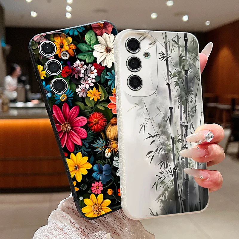 Case For Samsung Galaxy S25 Edge S26 S24 S23 S22 Ultra S26 Plus S25 FE Colorful Flower Pattern Leather Texture TPU Phone Cover