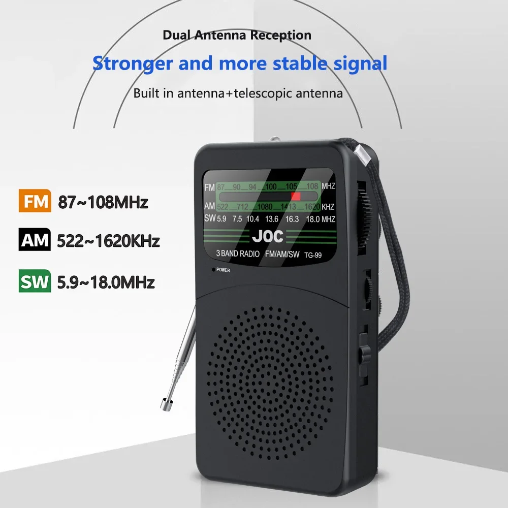 Portátil fm/am/sw rádio bateria receptor fm excelente recepção alto-falante claro com 3.5mm fone de ouvido jack iluminação led para idosos